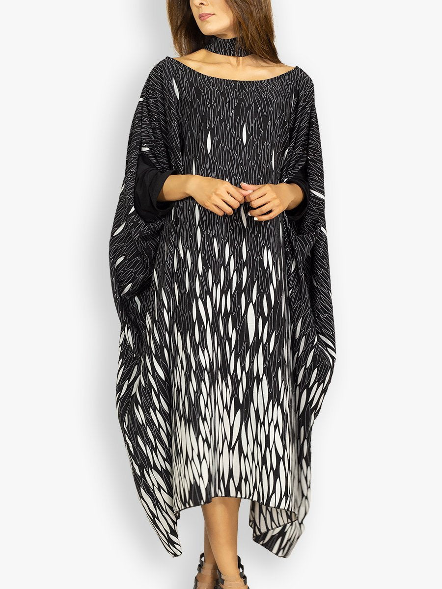 black and white leaf print dress