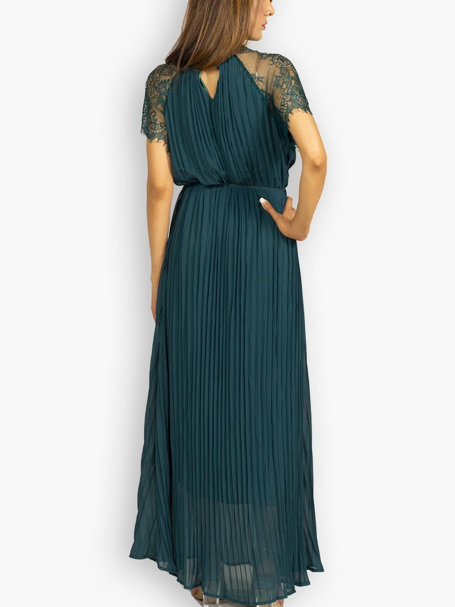 pleated green maxi dress