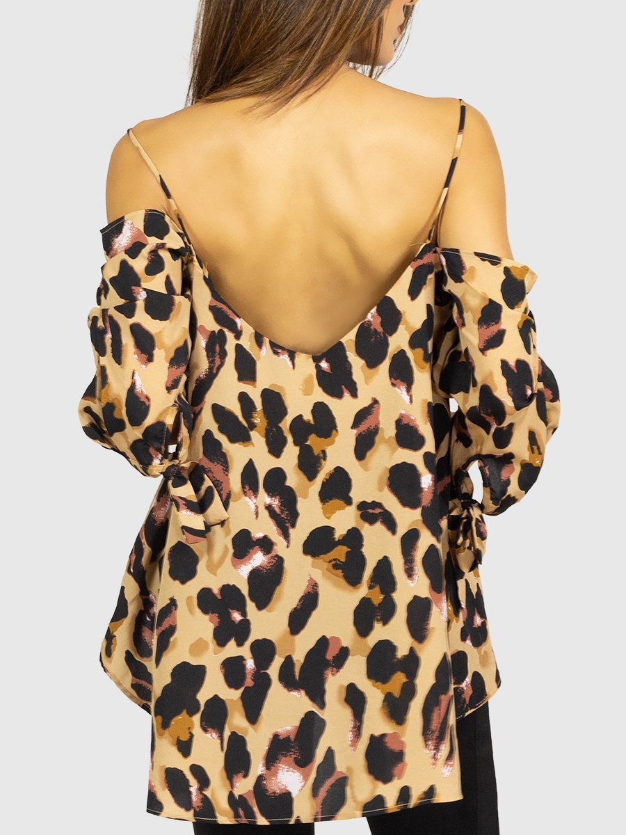leopard print cold shoulder dress