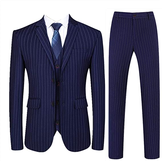 Mens 3 Piece Pinstripe Navy-Blue Suit: Buy Online - Happy Gentleman United  States