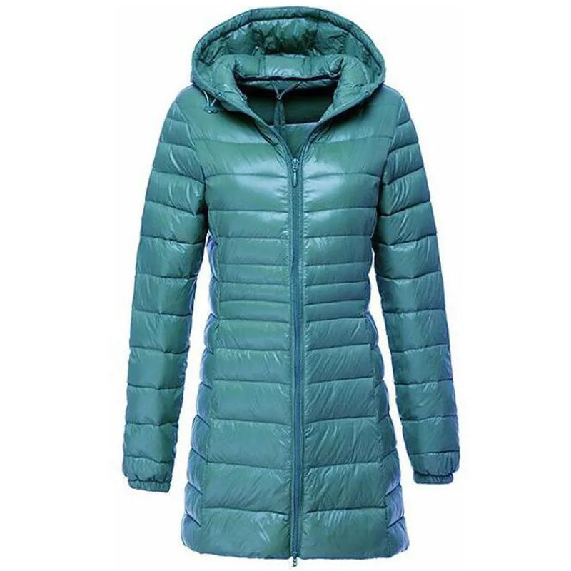 Women Long Down Jackets Ultra Light Hooded Duck Down Coat Portable Puffer Winter Coat Women Windproof Down Parkas