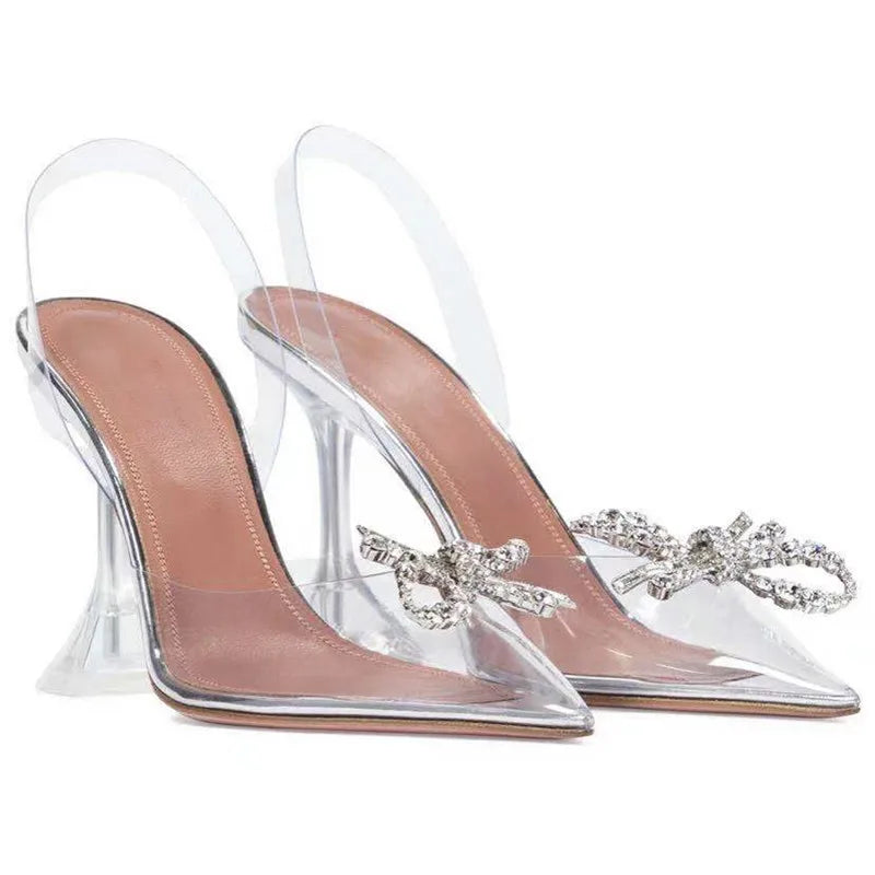 Luxury Crystal Bowknot Women Pumps Transparent PVC High heels Bridal Shoes Summer Party Wedding