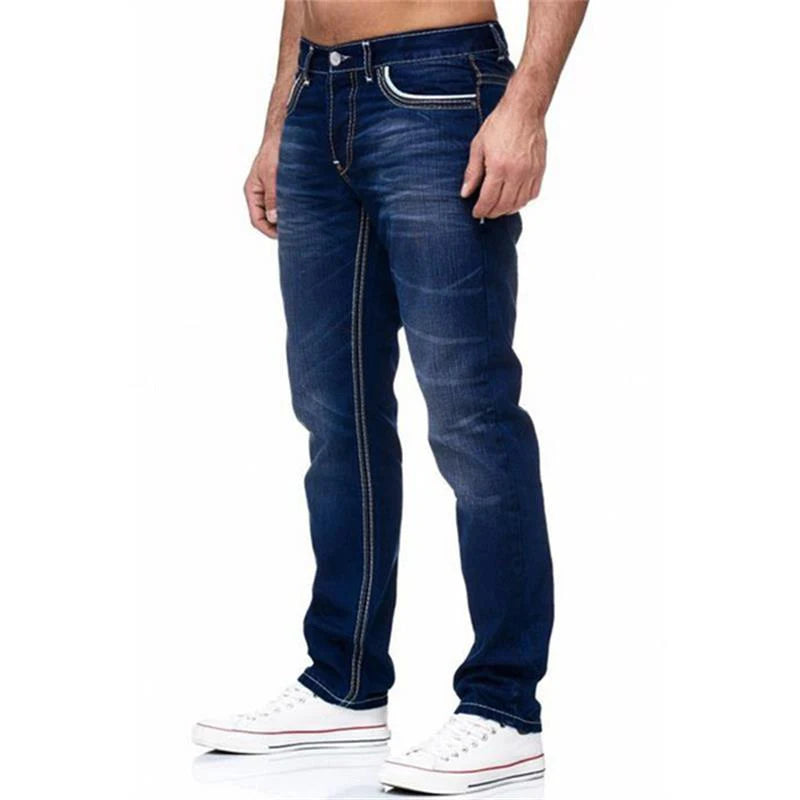 Men's Jeans Black Straight Pants Blue Denim Trousers Streetwear Slim Jeans