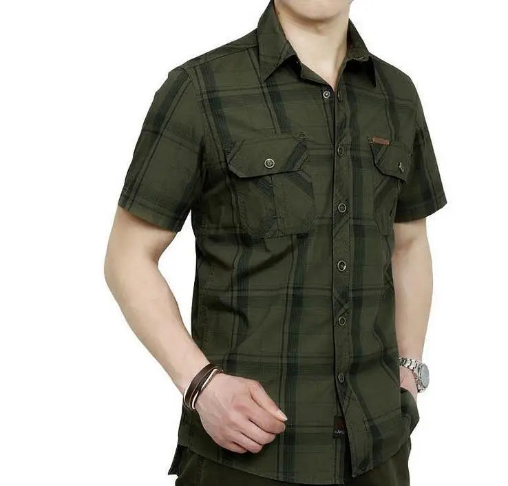 Short Shirt Casual Style Obesity Men's Summer Pure Cotton Plaid Loose Short Sleeve Shirts Man