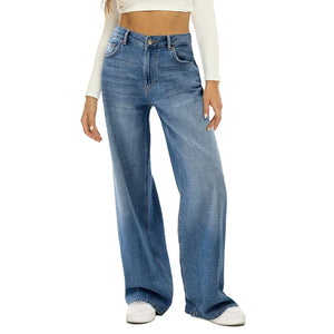 Casual Wide Leg Jeans Women Streetwear All-Match Washed Denim Trousers Female - MartLion