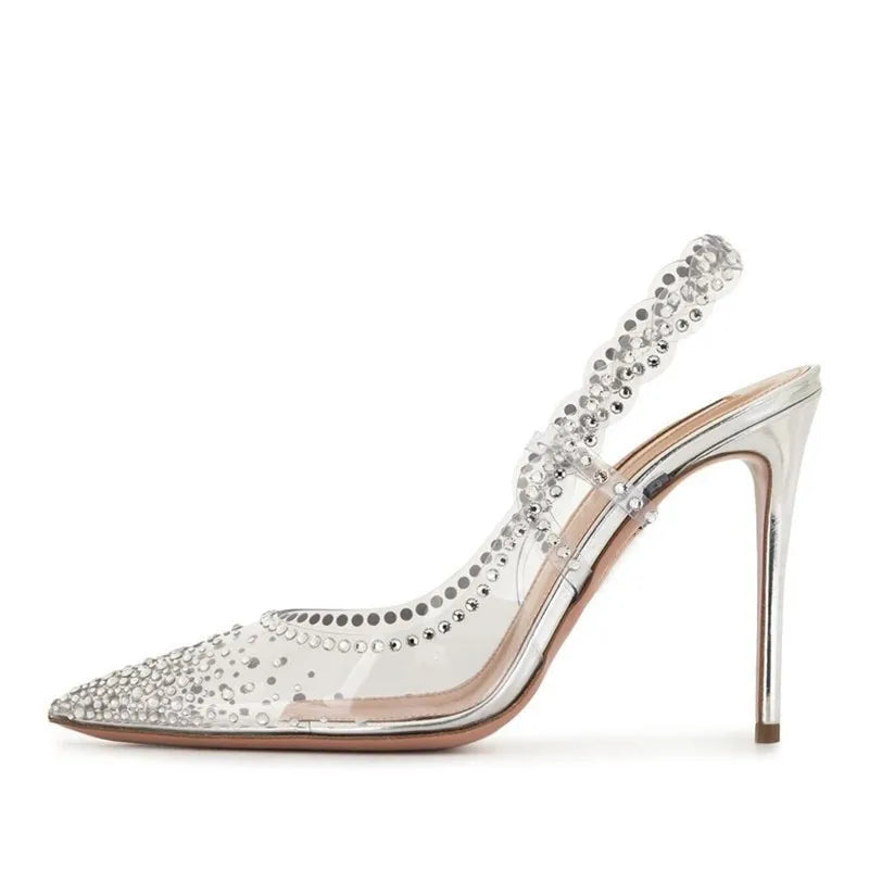 Star style Luxury Crystal Transparent PVC Women Pumps Weave Autumn Stiletto High heels Wedding Bridal Shoes