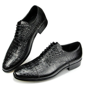 Luxury Crocodile Pattern Genuine Leather Shoes Handmade Men's Vintage Casual Leather Pointed Toe Oxford Dress - MartLion
