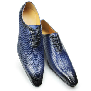 Men's Shoes Luxury Oxford Genuine Leather Handmade Black Blue Prints Lace Up Pointed Toe Wedding Office Formal Dress - MartLion