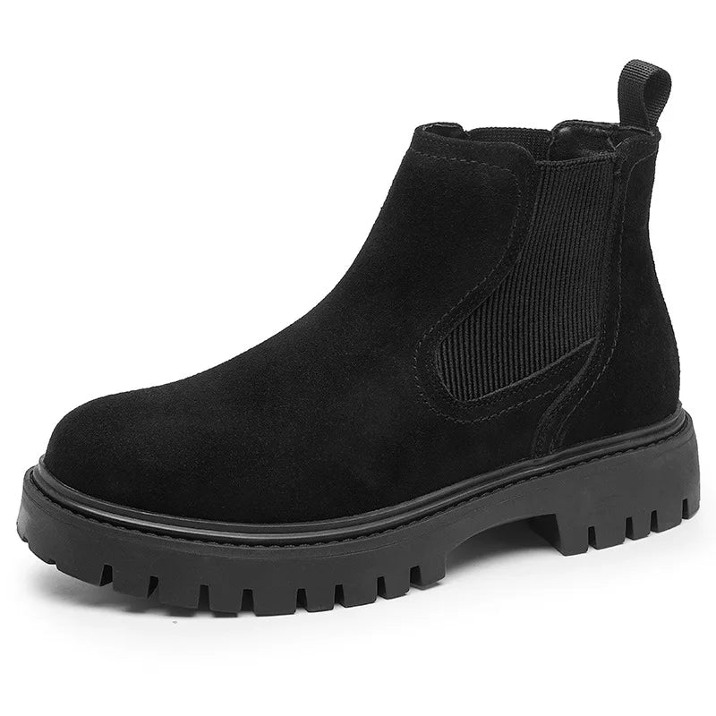 British Cow Suede Platform Boots for Men Soft-soled Non-slip Winter Casual Man Ankle Boots Shoes