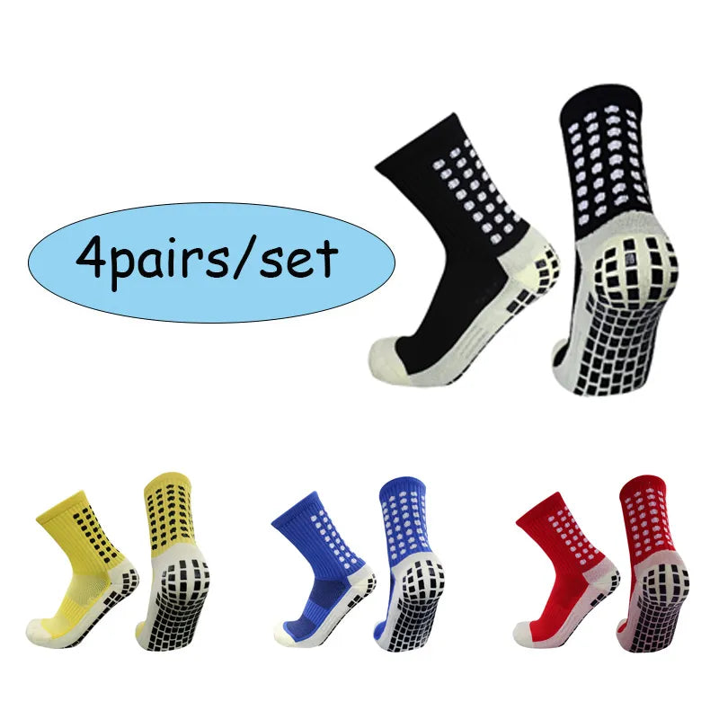 4 pairs Anti-slip Soccer Socks Men's Women Outdoor Sport Grip Football Socks antideslizantes de futbol