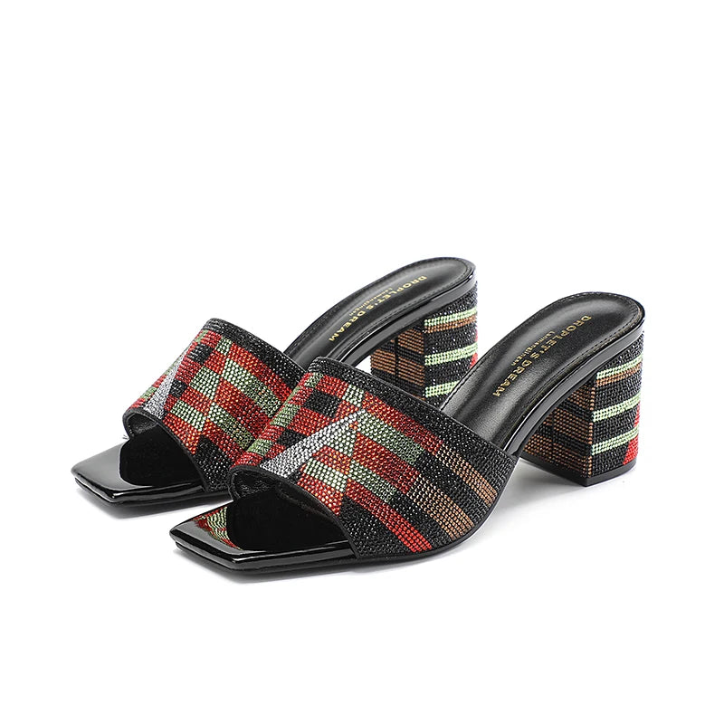 Women's High Heels Design Slippers Summer Crystal Elegant Shoes Party Outdoor
