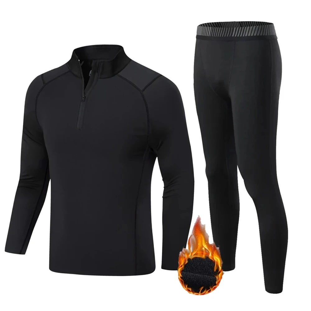 Winter Fleece Thermal underwear Suit Men's Fitness clothing Long shirt Leggings Warm Base layer Sport suit Compression Sportswear