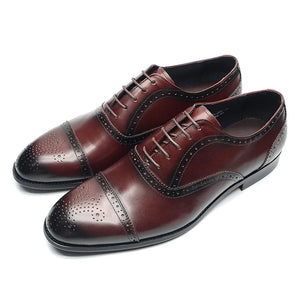 Italian Men's Social Dress Shoes Handmade Leather Cap Toe Oxfords Lace-up Wedding Party Formal Shoe Men - MartLion