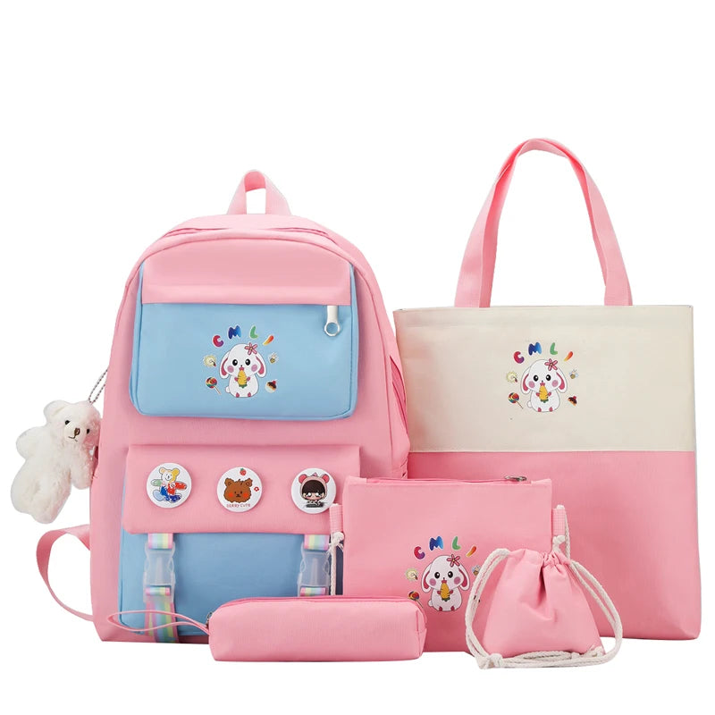 5 piece set backpacks for teenagers girl boy schoolbag cute puppy printing kids backpack children's school bags for boys