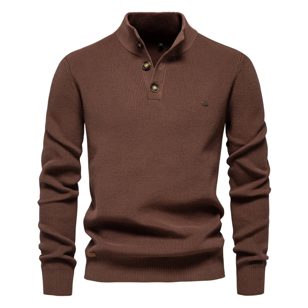 Zipper Mock Neck Pullover Sweaters for Men Warm Winter Cotton Knitted Men's Sweaters