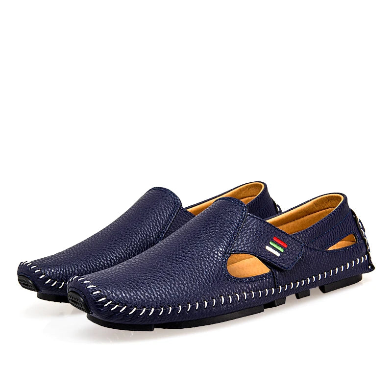 Summer Breathable Leather Shoes Men's Casual Loafers Brand Design Handmade Flats Soft Leather Moccasins Boat