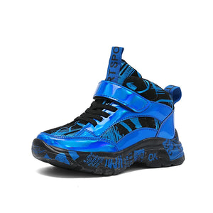 Children Sneakers for Boys Leather Running Sports Shoes Kids Boy Street Casual Shoes Blue Gold - MartLion