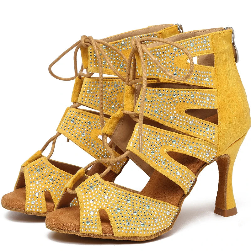 Dance Shoes ladies Winter High Heel Women Boots Salsa Ankle Black Tango