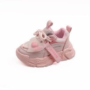 Spring Summer Children Mesh Sneakers Girls Breathable Running Shoes Princess Heart Design Baby Soft Clunky - MartLion