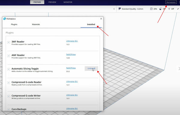 uninstall cura plugin