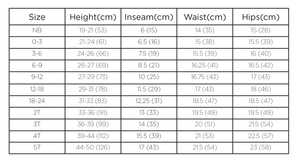 size chart rompers