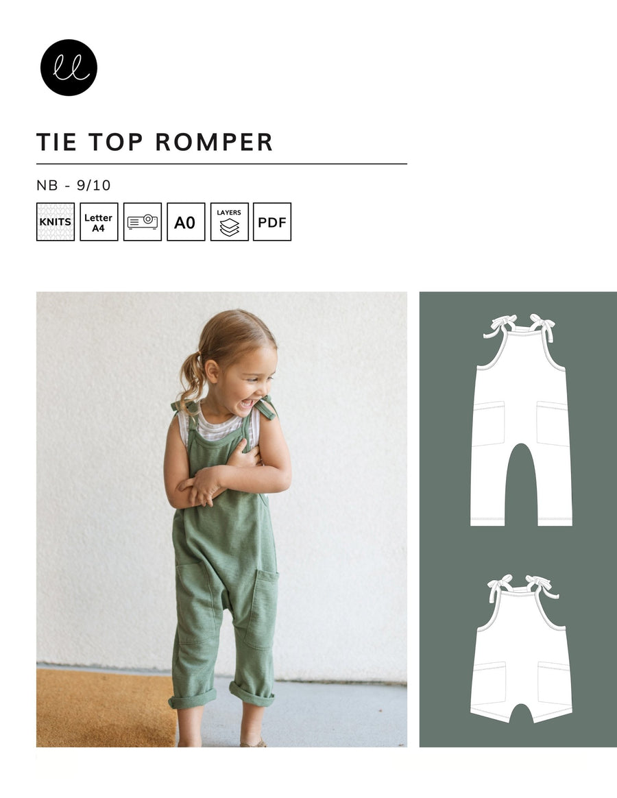 A photo of a finished Tie Top Romper.