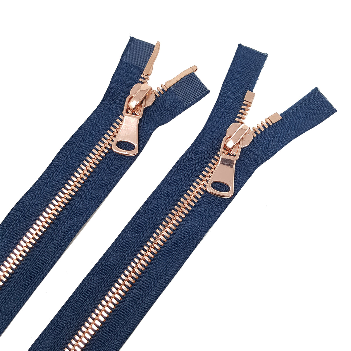 Glossy 8MM Two-Way Separating Open Bottom Zipper, Navy/Rose Gold | 4 I ...