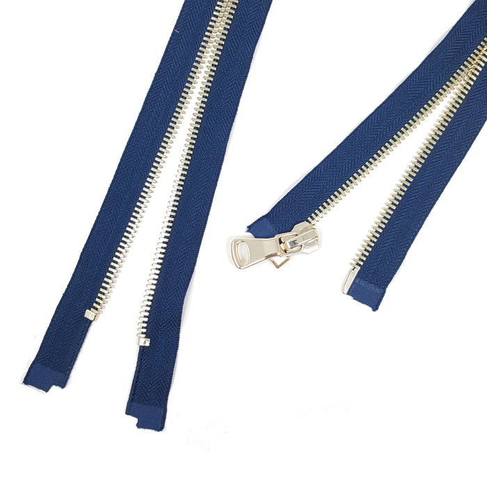 Glossy 5MM or 8MM One-Way Separating Open Bottom Zipper, Navy/Gold | 4 ...