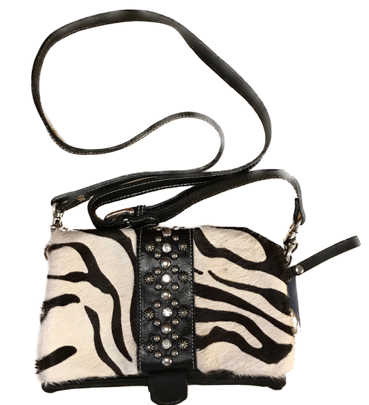 Hair on Leather Foldover Clutch White and Black Cheetah