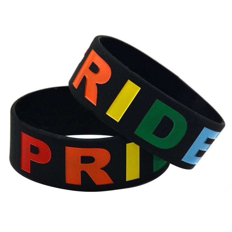 Pride Silicone Wristband Fashion Rainbow Bracelet for Men and Women (Black)