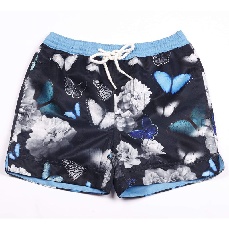Our signature 'Cuba' kids shorts featuring our iconic butterfly design in contrasting blue and blue.