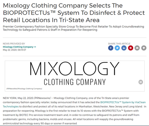Mixology and BIOPROTECTUs in PR news wire