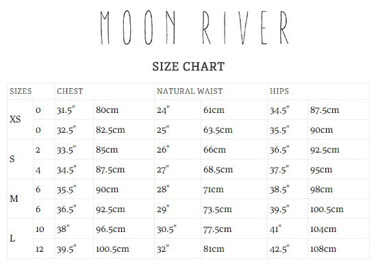 Moon River Size Chart