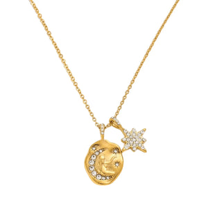 Selene Double Charm Pendant Necklace - Moon Lady & Moon Man