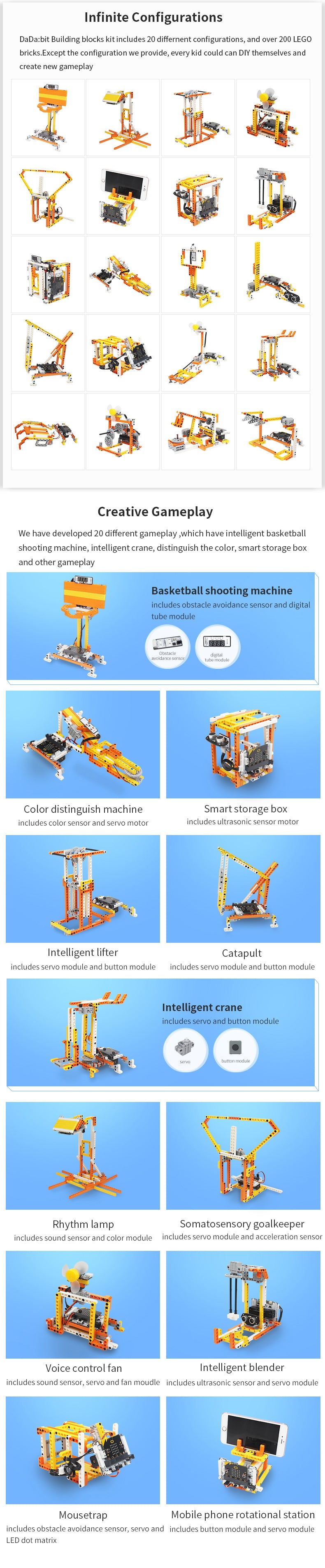 DaDa:bit DIY Building Blocks Kit with 200+ Structural Parts for Buildi