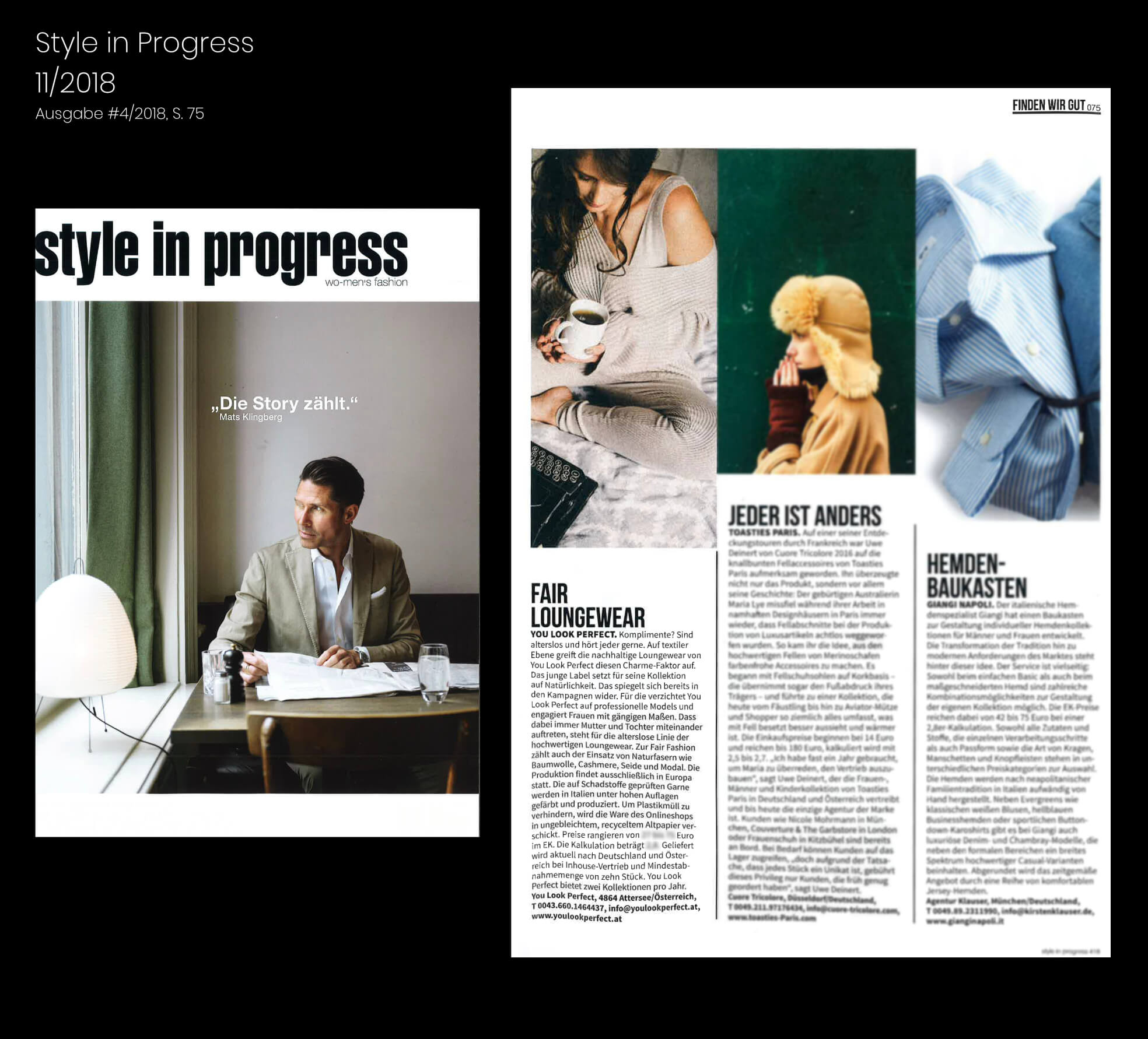 Presseberichte You Look Perfect edle Homewear Marke Style in progress magazine