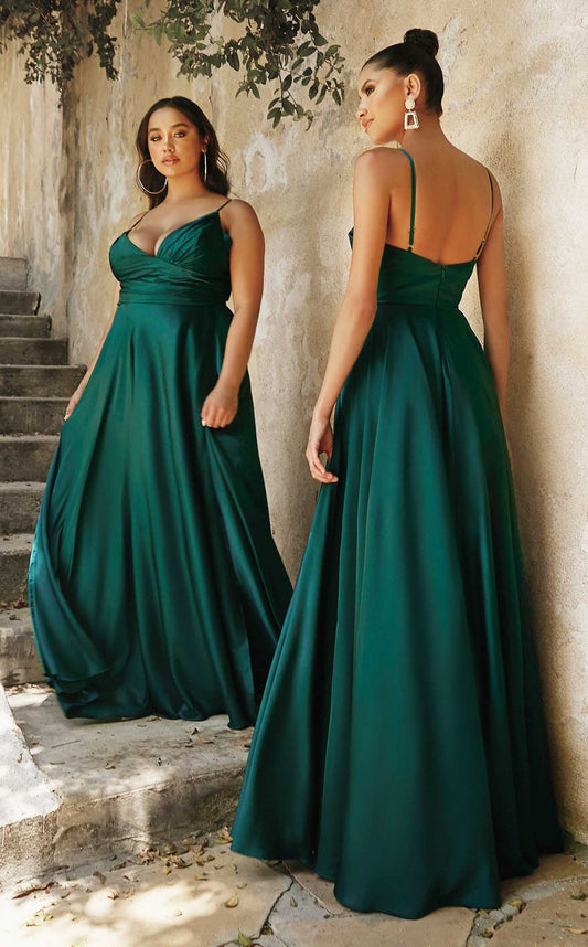 Long Sleeve Satin Slit Dress by Cinderella Divine 7475 - Special