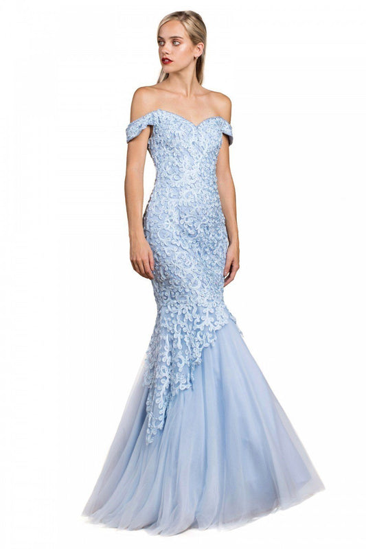 Andrea and Leo Applique long strapless dress with fitted mermaid