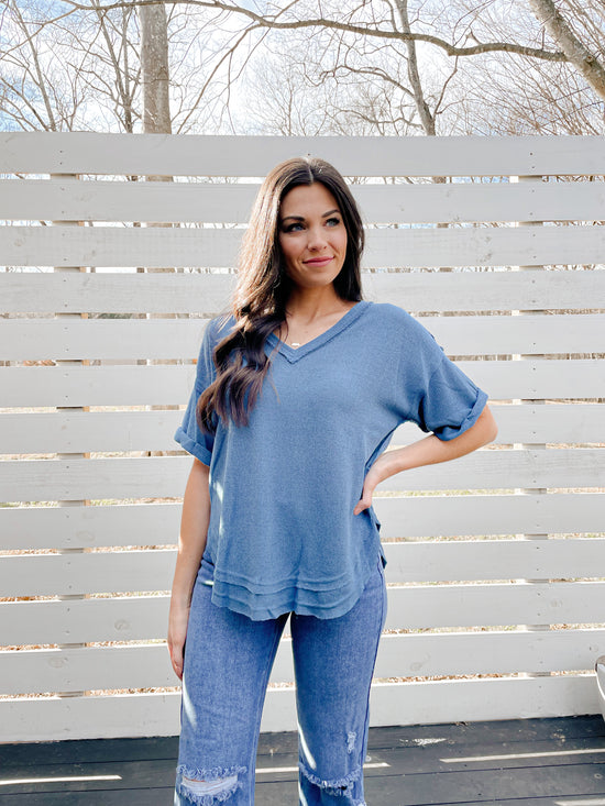 Load image into Gallery viewer, Dusty Blue Knit Top
