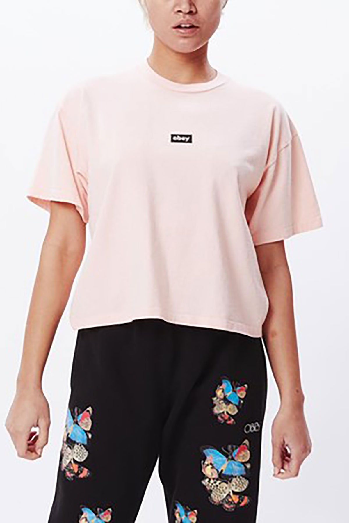 OBEY TAG CROP TEE - PUTTY PINK
