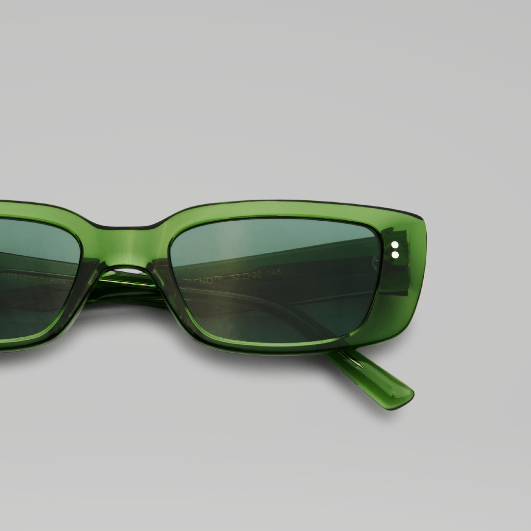 Closeup Green sunglasses quality