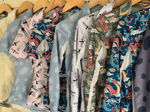 Equestrian sun shirts for women in fun prints, dragons, appaloosa spots and dragon flies. 