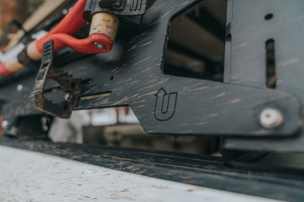 up close image of a Tacoma overland bed rack