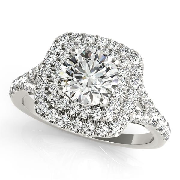 Round double halo sales split shank engagement ring