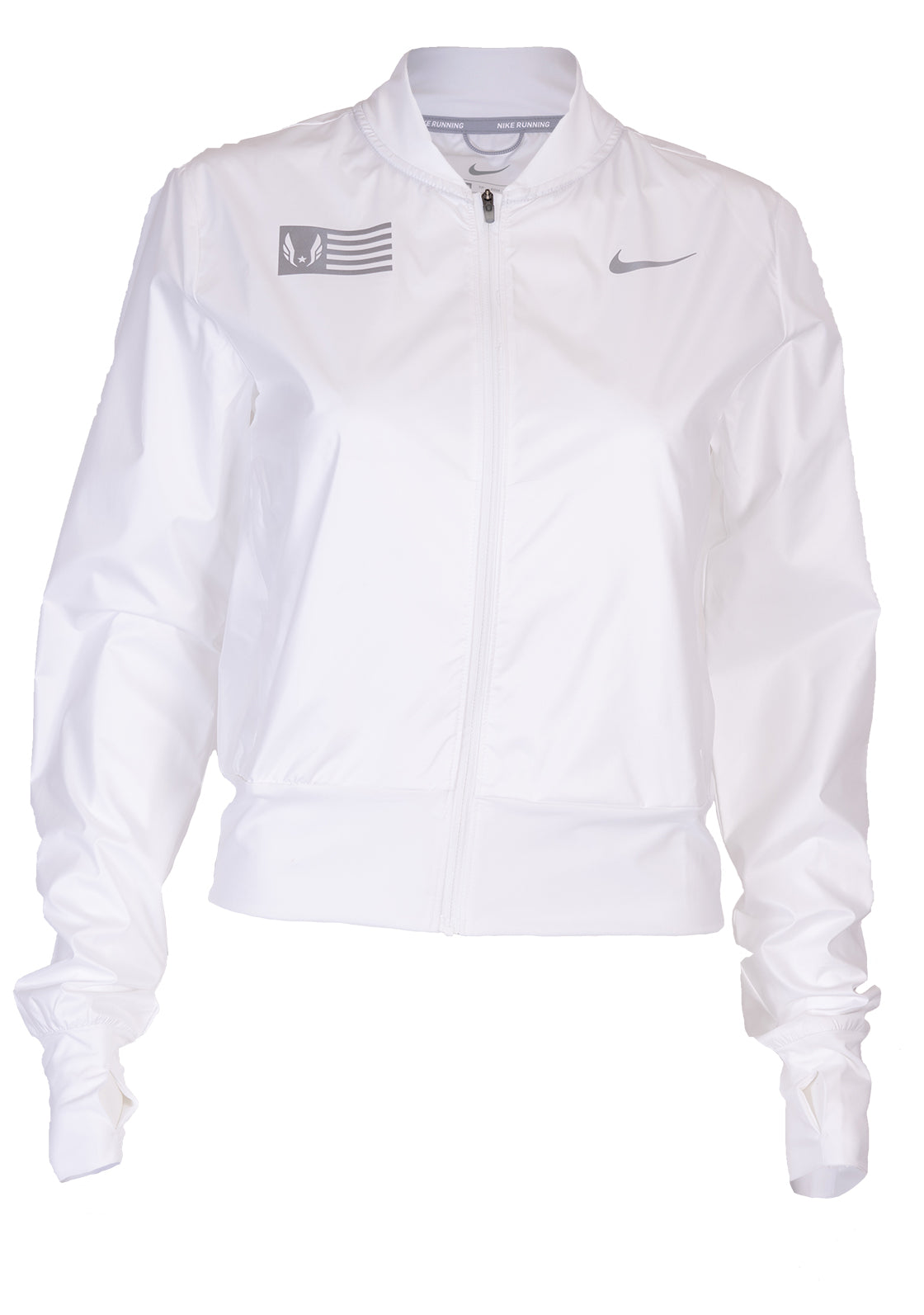 white nike running jacket