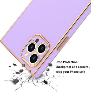 Iphone 13 Pro Max Case Cute Square Case Rose Gold Plating Purple Phone Case