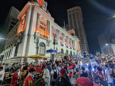 Huge crowd of Lula supporters gather at Cinelândia, Praça Floriano after the election results are announced. 