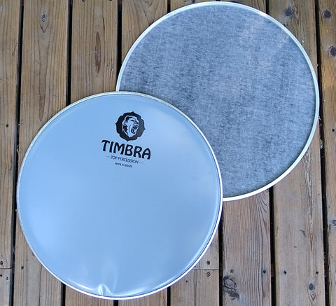 Inverted napa surdo head. Top and bottom view. You can see the napa layer on the bottom view. Top view has the Timbra Logo