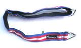 Macapart two hook waist strap. red white and blue colors, laying sideways.
