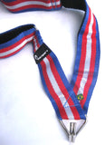 Macapart red white and blue strap with one hook. Macapart logo on a floppy strap.